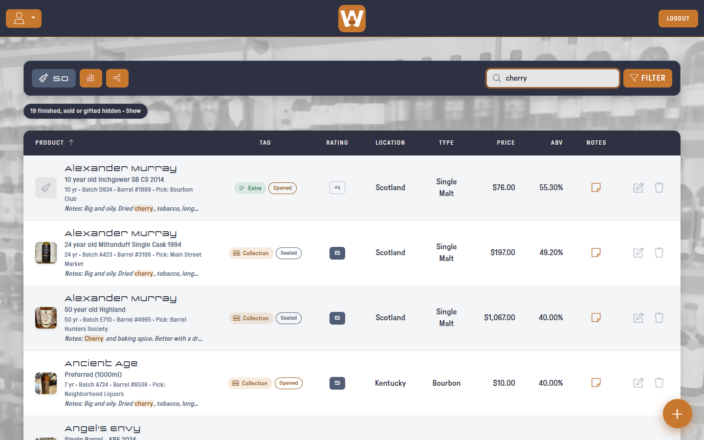 Search matching tasting notes
