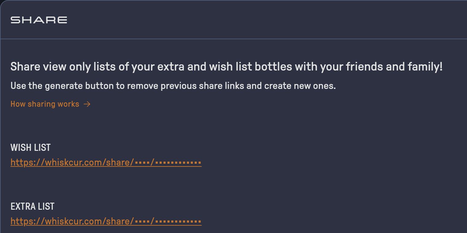 Share dialog with wish list and extras links
